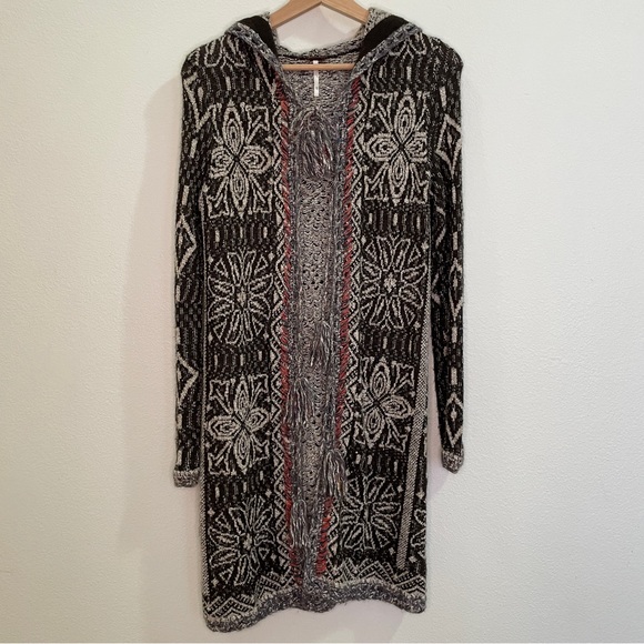 Free People Sweaters - Free People Kai Open Front Pom Pom Tassel Tie Hooded Duster Cardigan